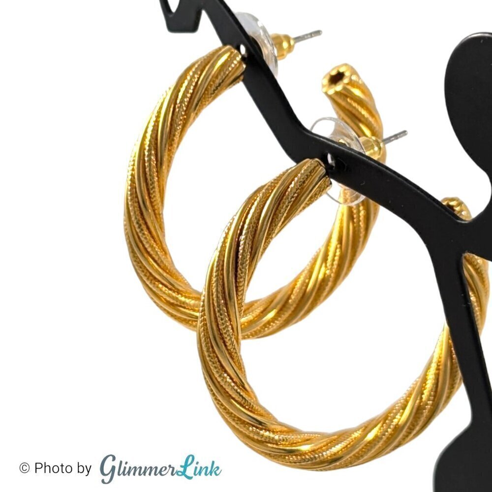 Gold Tone Twisted Rope Hoop Pierced Earrings